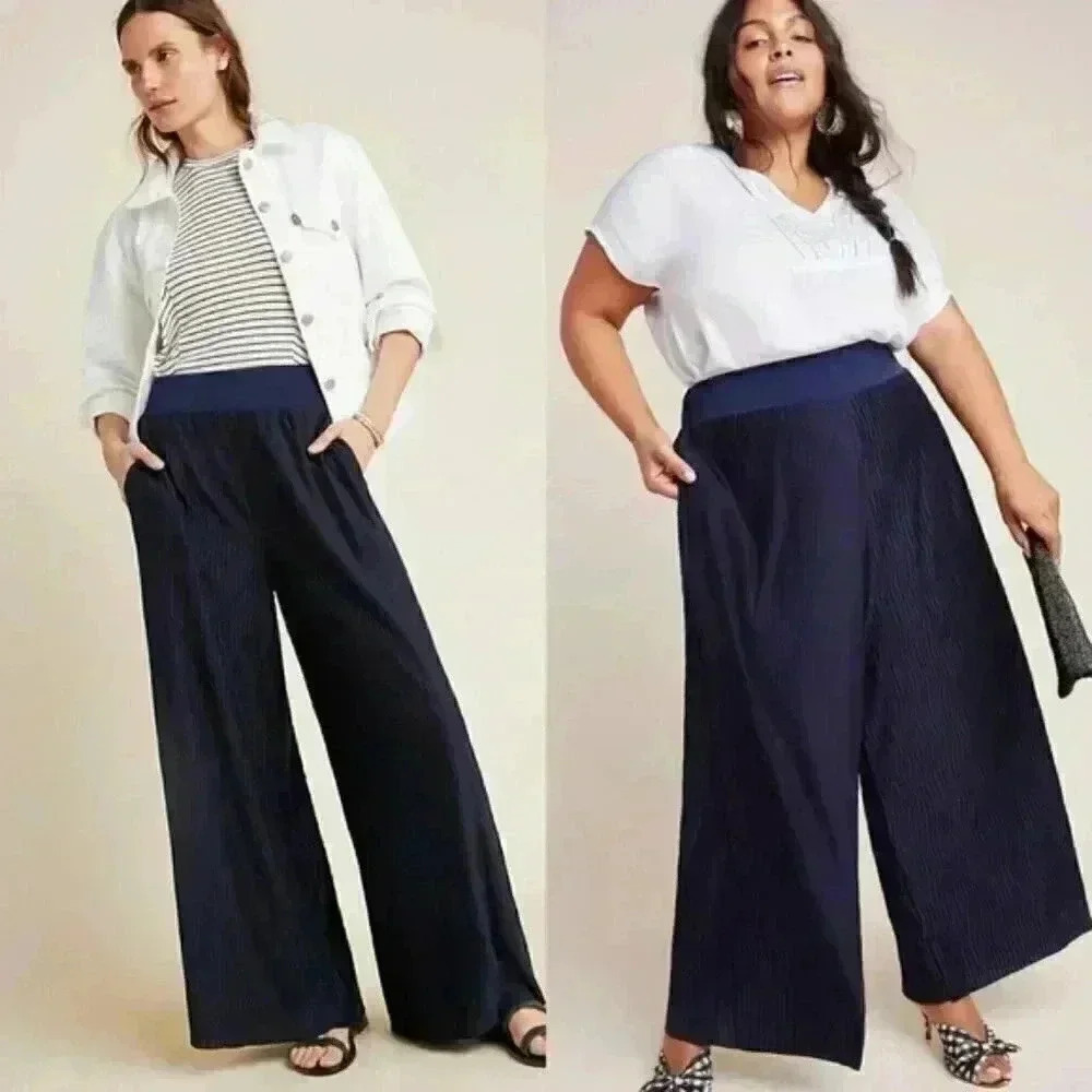 Anthropologie Delano Knit Wide-Leg Navy Pants